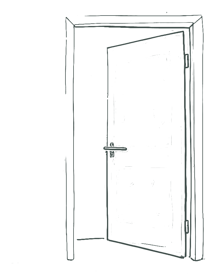 A hand-drawn open door
